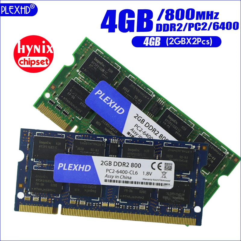 PLEXHD 4G 4 Гб(2GBX 2 шт) DDR2 pc2 6400 800 МГц 2RX8 память для ноутбука 4 Гб pc2-6400S ddr2 800 МГц 200pin оперативная память для ноутбука(чипсет hynix