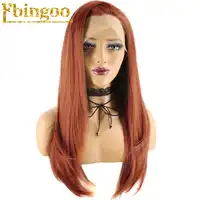 Ebingoo เส้นใยอุณหภูมิสูงยาวคลื่นธรรมชาติ Auburn ผมสีส้มสังเคราะห์ลูกไม้ด้านหน้าด้านหน้าวิกผม Widow Peak สำหรับสตรี