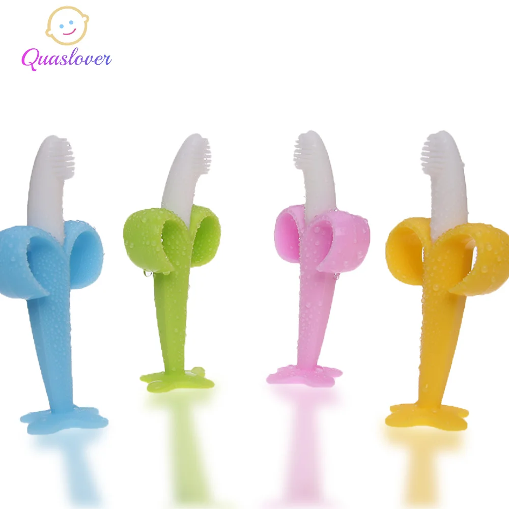 

Quaslover Baby Training Toothbrush Baby Kids Soft Banana Teether Newborn Teething Ring Toddle Teether Chewing Toys