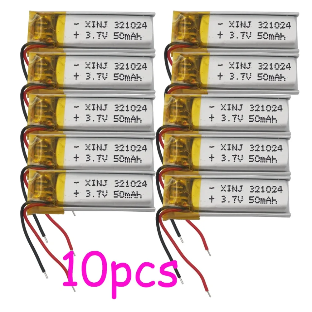 

XINJ 10pcs 3.7V 50 mAh Lithium Polymer Battery li po cell 321024 For bluetooth headset glasses Music player clicker smart watch