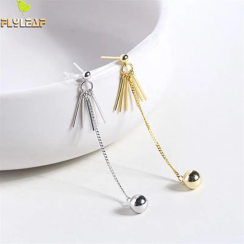 

Flyleaf Asymmetry Geometric Bead Earings Fashion Jewelry Gold Drop Earrings For Women Real 925 Sterling Silver Fine Jewelry