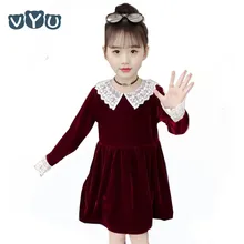 Новинка года, осенне-зимнее детское платье Плиссированное кружевное платье в стиле ретро для девочек вельветовое платье принцессы с длинными рукавами детская одежда