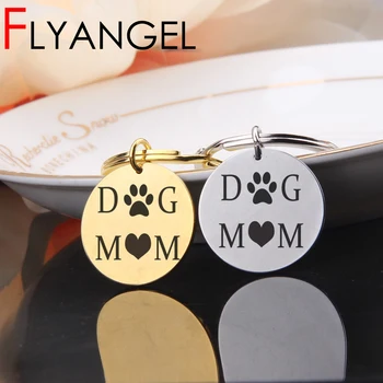

New Creative Keyring Engraved Dog Mom Heart Key Holder Cute Bag Charm Dog Lover Keyring Gifts Car Key Tag Jewelry Accessories