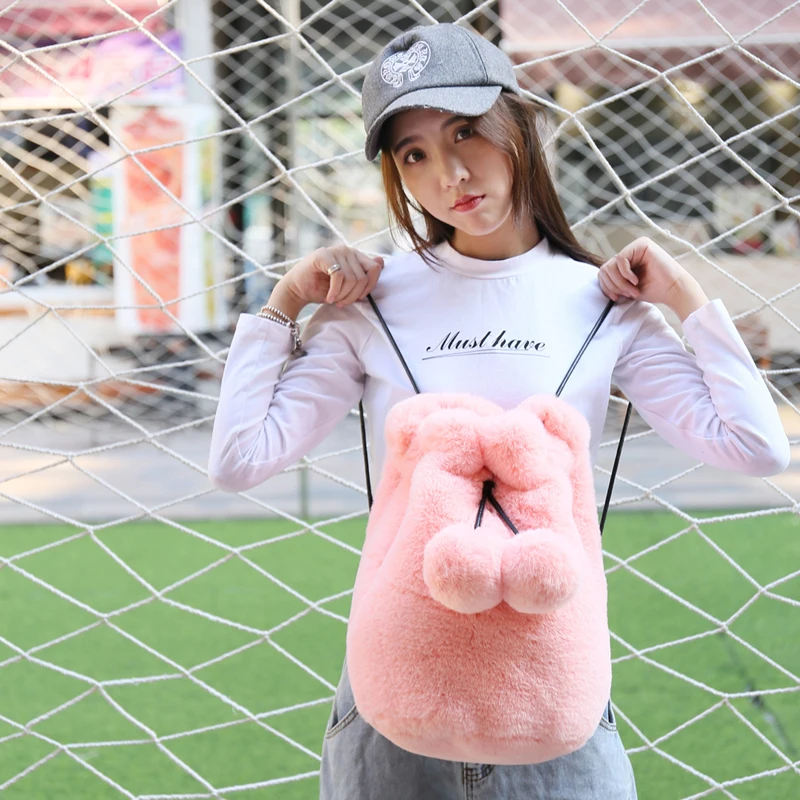 

Fall And Winter 2019 Korean Version Of The New Imitation Fur Bag For Female Students Cute Plush Imitation Otter Rabbit Hair Shou
