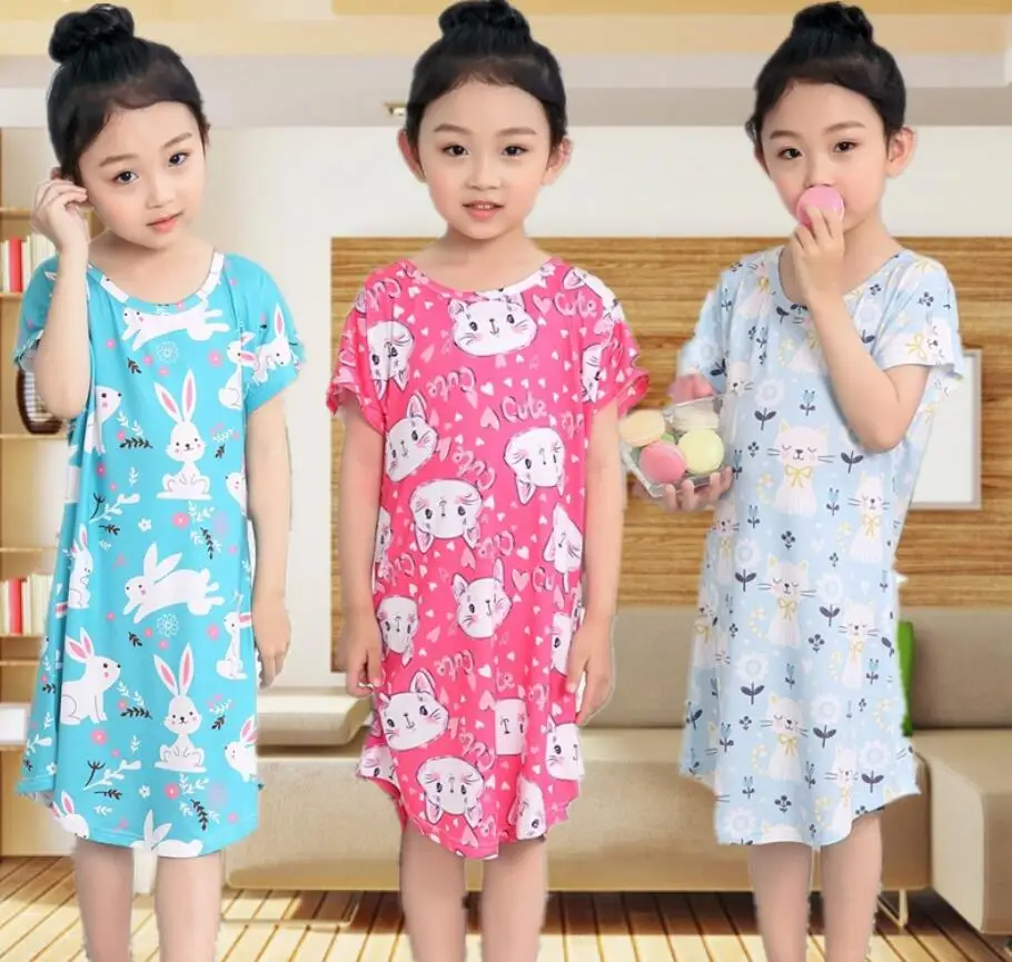 

children pajamas kids long night gown girls sleepwear short sleeve home dress 2019 nightdress cute cotton summer sleeping dress