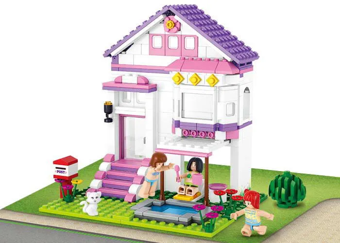 Sluban B0531 Pink Dream Youth Apartment Hotel Youthotel Car Building Blocks Toy 