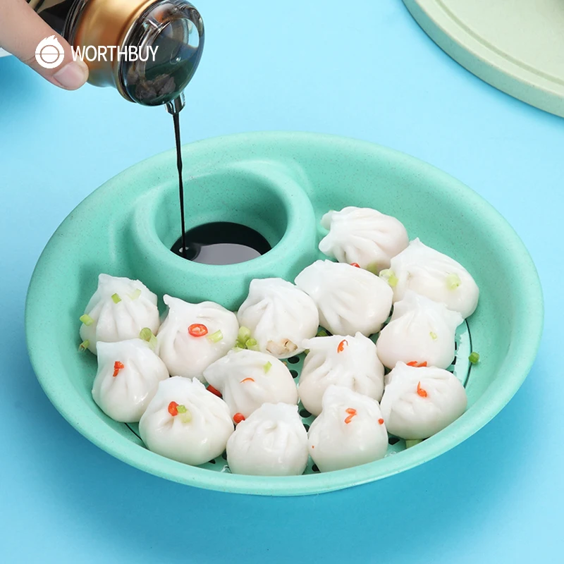

WORTHBUY Plastic Dumplings Plate Eco-Friendly Wheat Straw Dumplings Dish Plate Kitchen Fruit Dinner Plates Tray Food Container