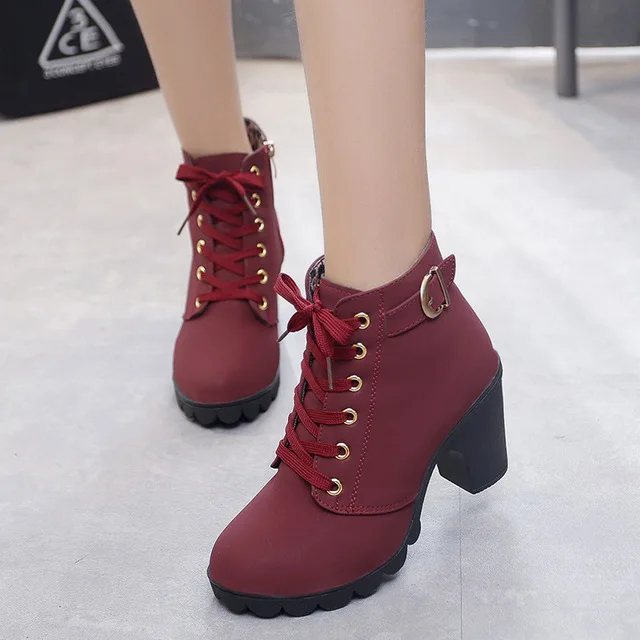 Женские туфли-лодочки; коллекция года; модные ботинки на высоком каблуке; обувь на молнии в британском стиле; женская обувь на толстой платформе; Прямая - Цвет: Wine red