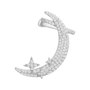 

One Piece 925 Sterling Silver Zircon Art New Moon Clip Cuff Earring One Thousand One Night FESTIVAL Wedding Ear Crawler Jewelry