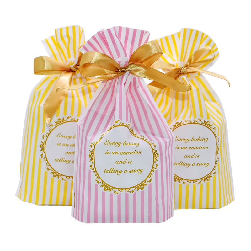 

5Pcs Cute Bow Tie Stripe Cookie Candy Gift Bags for Candy Biscuits Snack Baking Package Event Party Supplies