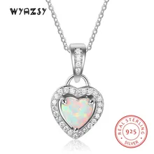 Real 100% S925 Sterling Silver Luxury Heart Shape Opal Pendant Necklace Jewelry Women Chain Necklaces Birthday Gifts For Wife