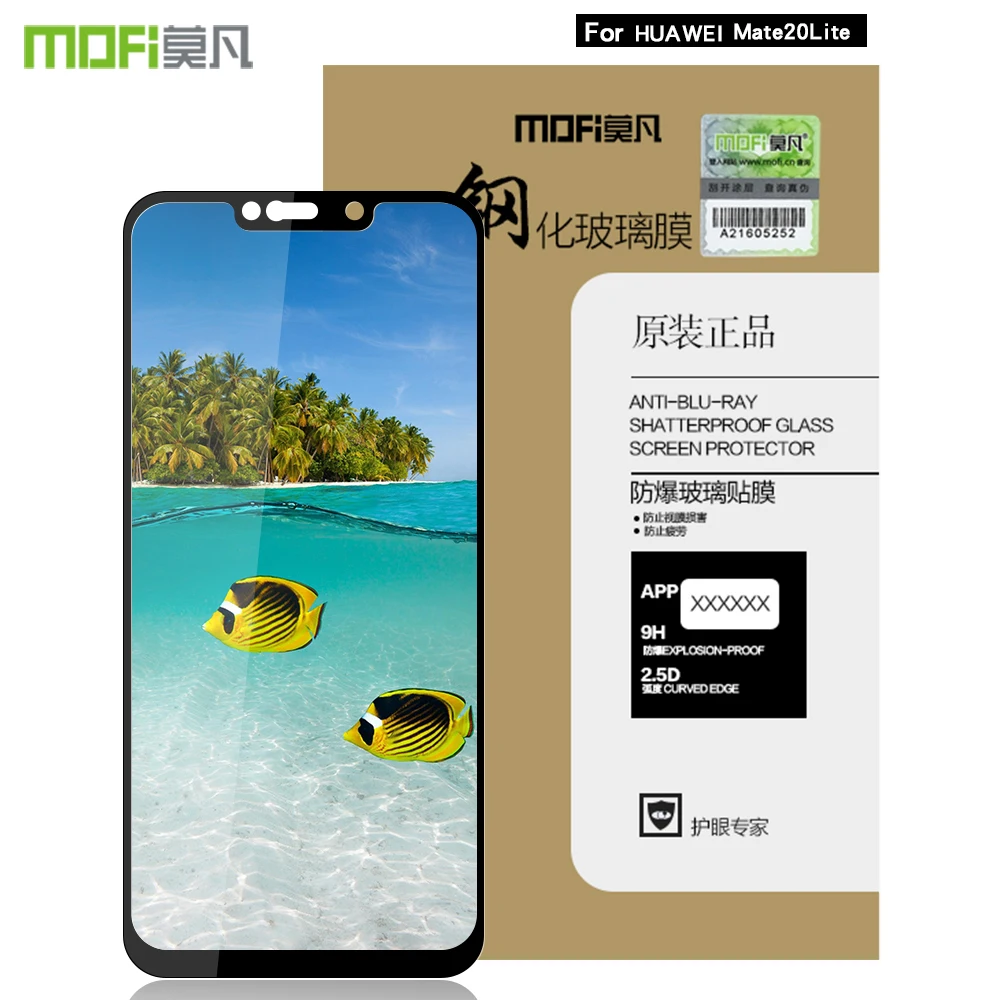 Закаленное стекло MOFi для Huawei Mate 20 Lite полное покрытие Защита экрана plus Черная