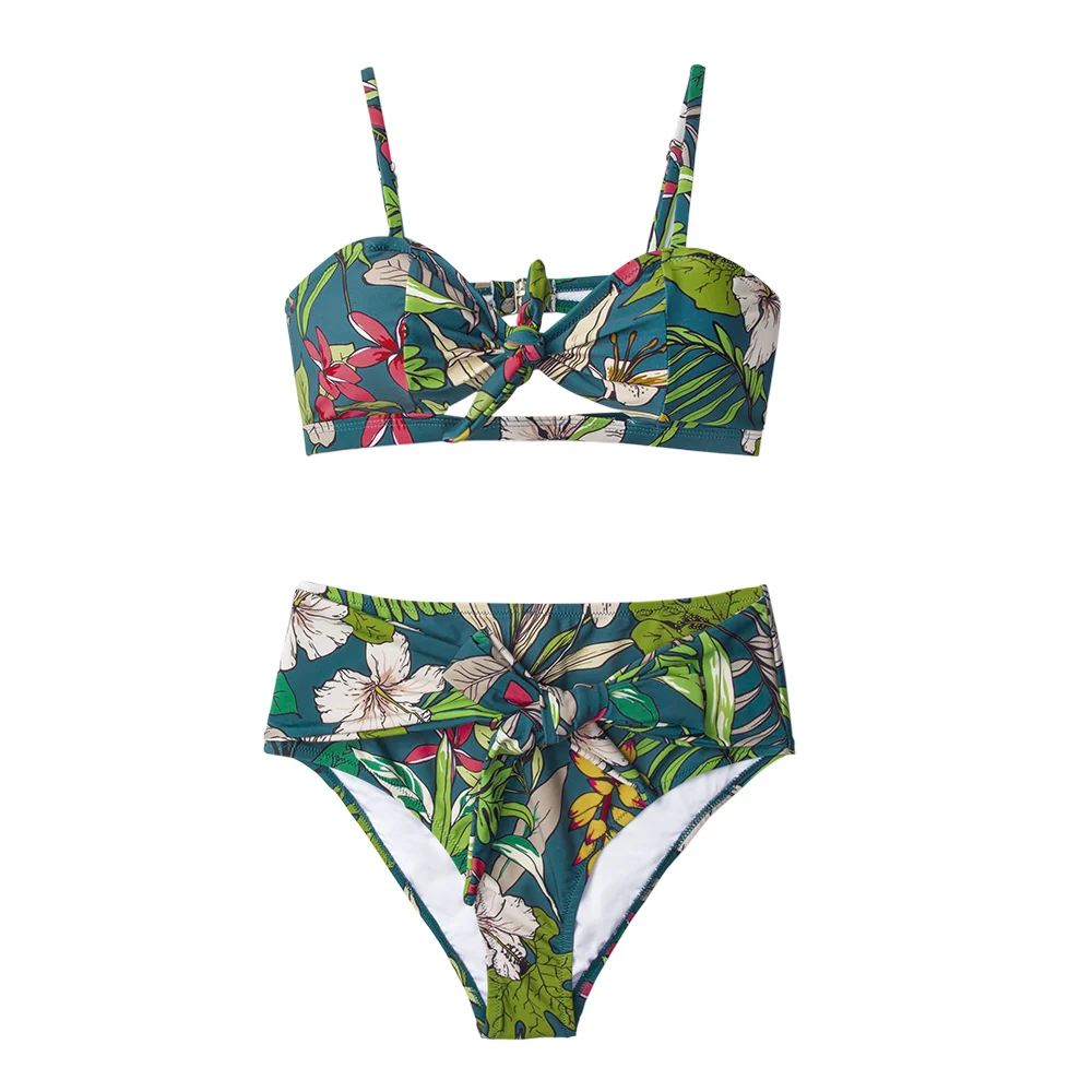 CUPSHE, Тропический цветочный принт, галстук-бабочка спереди, бикини, наборы, женские сексуальные купальники из двух частей,, для девушек, пляжные купальники, купальники