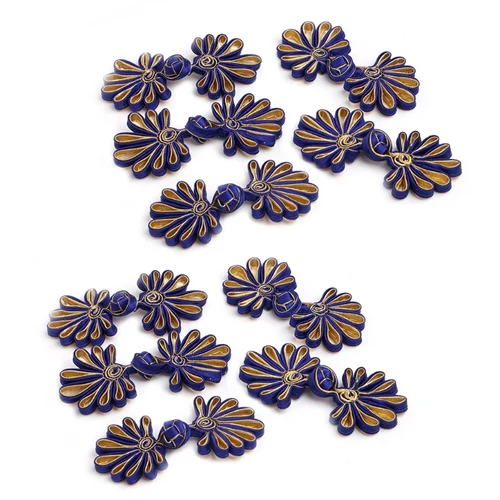 10 пар китайская лягушка застежка Пуговицы цветочный узел застежка шитье ручной работы ремесло Jul14_25 - Цвет: Royal blue