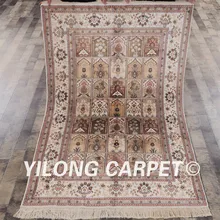 Yilong 4'x6' турецкий ковер шелк бежевый четыре сезона ручной работы изысканный персидский шелковые ковры(yhw197b4x6