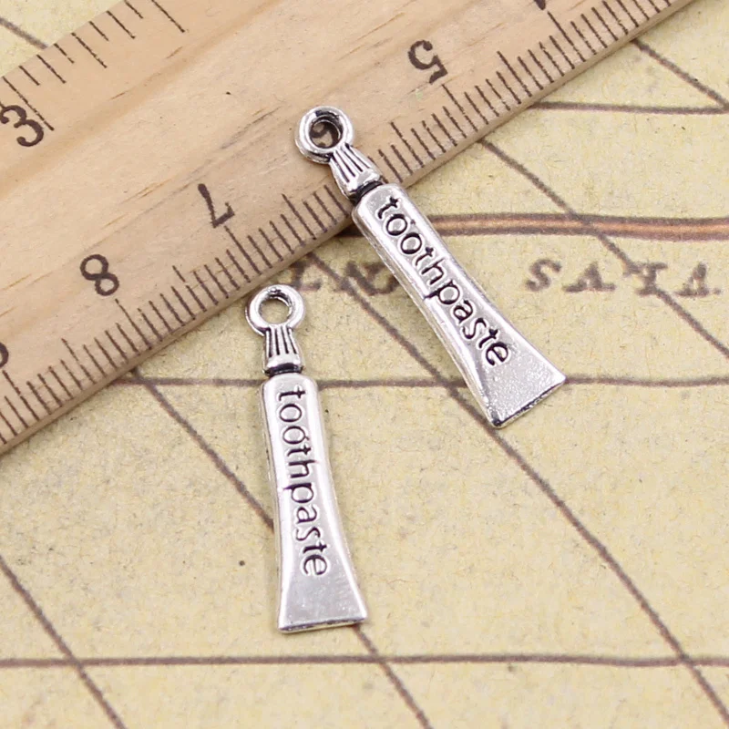 25pcs 매력 치아 치약 28x6mm 티베트어 청동 실버 컬러 펜던트 골동품 보석 만들기 DIY 수제 공예 목걸이