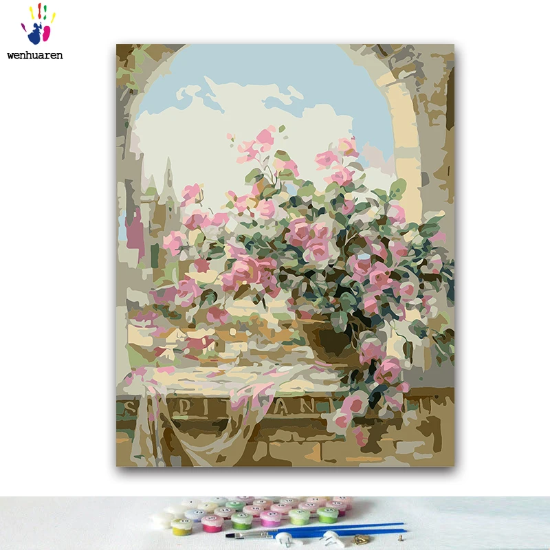 

DIY Coloring paint by numbers Bedside rose paintings by numbers with kits 40x50 framed