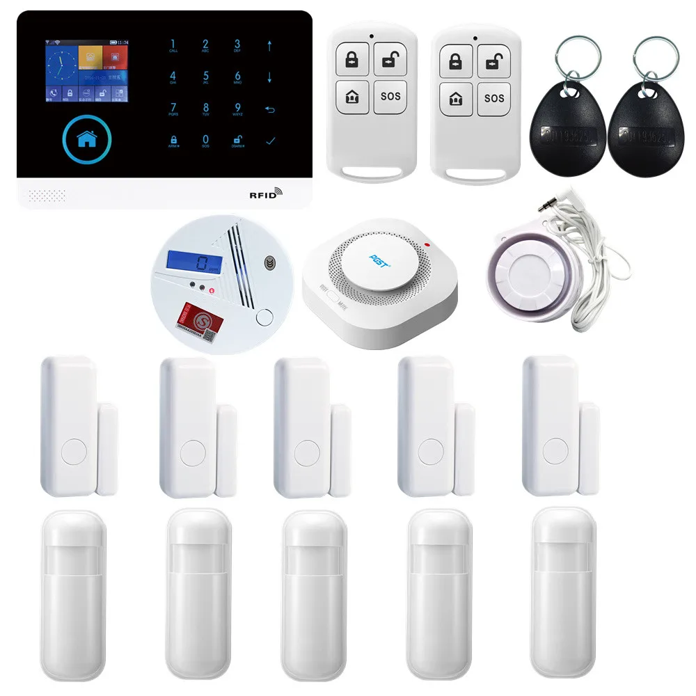 PGST PG103 inalámbrico hogar antirrobo seguridad LCD teclado táctil SIM GSM GPRS sistema de alarma kit de Sensor APP Control remoto RFID tarjeta de