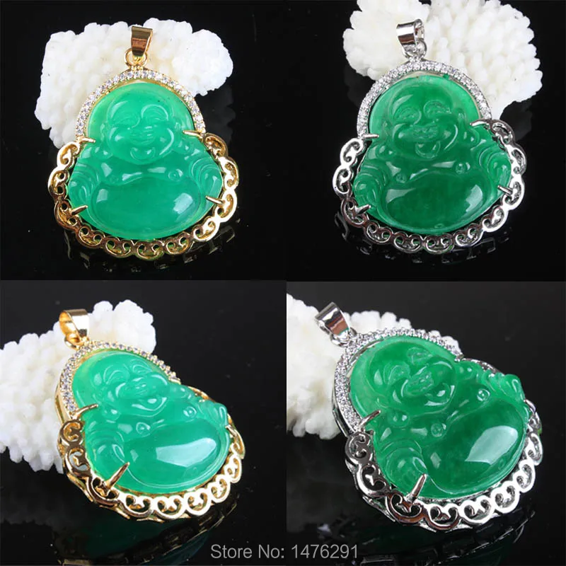 Красивый камень имитация зеленого нефрита Будда инкрустированные Стразы кулон 1 шт