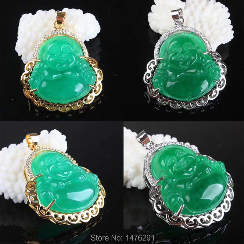 

Beautiful Stone Imitation Green Jades Buddha Inlaid Rhinestone Pendant 1PCS