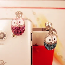 Пылезащитная заглушка Прекрасные большие глаза кулоны Сова Diamond гарнитура для мобильного телефона Разъем для наушников адаптер 3,5 разъем