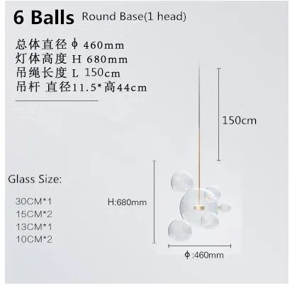 Современный из прозрачного стекла рисовый шар подвесной светильник для внутреннего ресторана Iluminacao Арт Деко подвесной светильник Хаббл-пузырь лампа с оттенками - Цвет корпуса: 6 balls