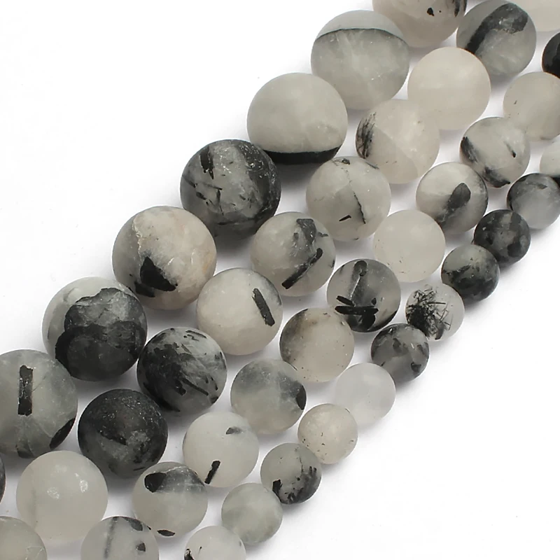 

Natural Dull Polish Matte Black Rutilated Quartz Round Stone Beads For Jewelry Making Bracelet 15inches 6/8/10/12mm Pick Size