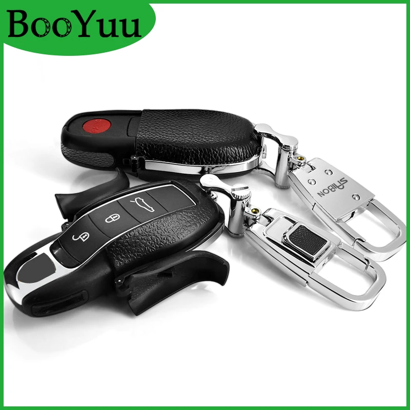 

BooYuu ABS+Cowhide Remote key Car key protect shell key case key Cover For For Porsche Macan Cayenne 911 Pananera 4s