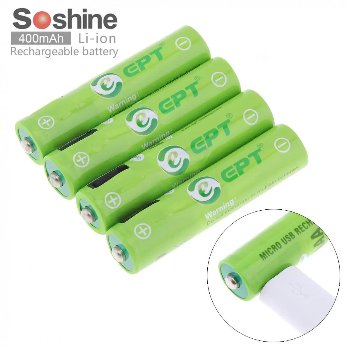 

Soshine 4pcs 400mAh NiMH AAA Rechargeable Battery with Built-in Micro USB Port 2 Ways to Charge for Wireless Mouse