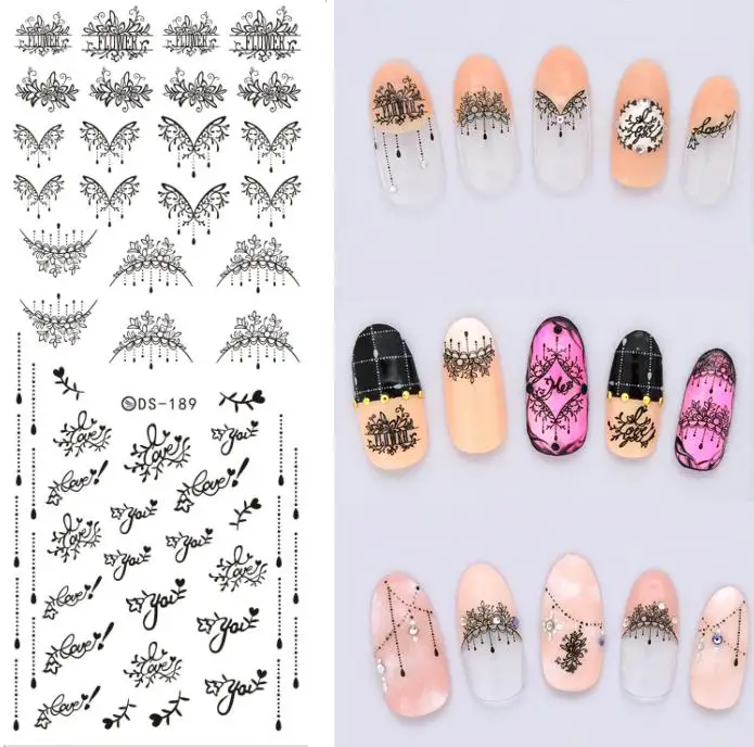 2 sheet Nail Sticker Black Sexy Style Nail Art Water Transfer Wraps