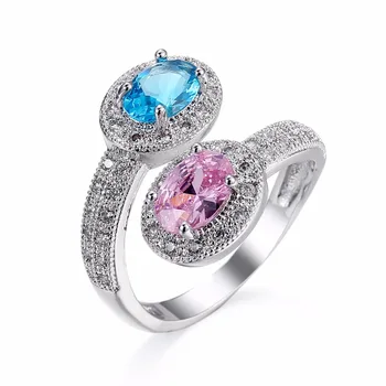 

Unique Fashion Jewelry Pink&Blue AAA Zircon 925 Sterling Silver Mona Lisa Rings for Women Engagement Bijouterie Wholesale