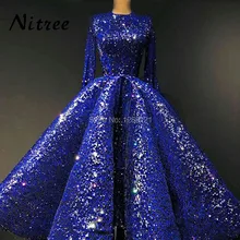 

Sparking Royal Blue Muslim Evening Dresses Dubai Turkish Aibye Ball Gown Prom Gowns Formal Party Dress Abendkleider Kaftan Gowns