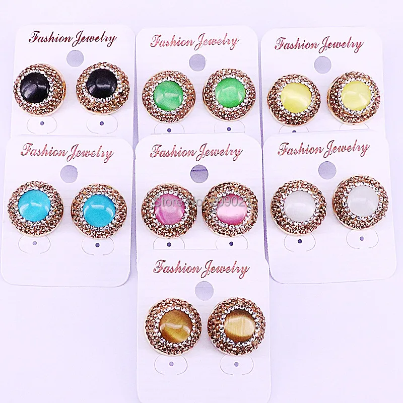 10 пар модных ювелирных изделий Стразы с паве из кристаллов смешанный цветной "кошачий глаз" камень круглой формы серьги гвоздики для женщин подарок
