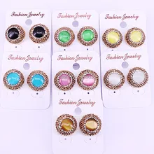10 пар модных ювелирных изделий Стразы с паве из кристаллов смешанный цветной "кошачий глаз" камень круглой формы серьги гвоздики для женщин подарок