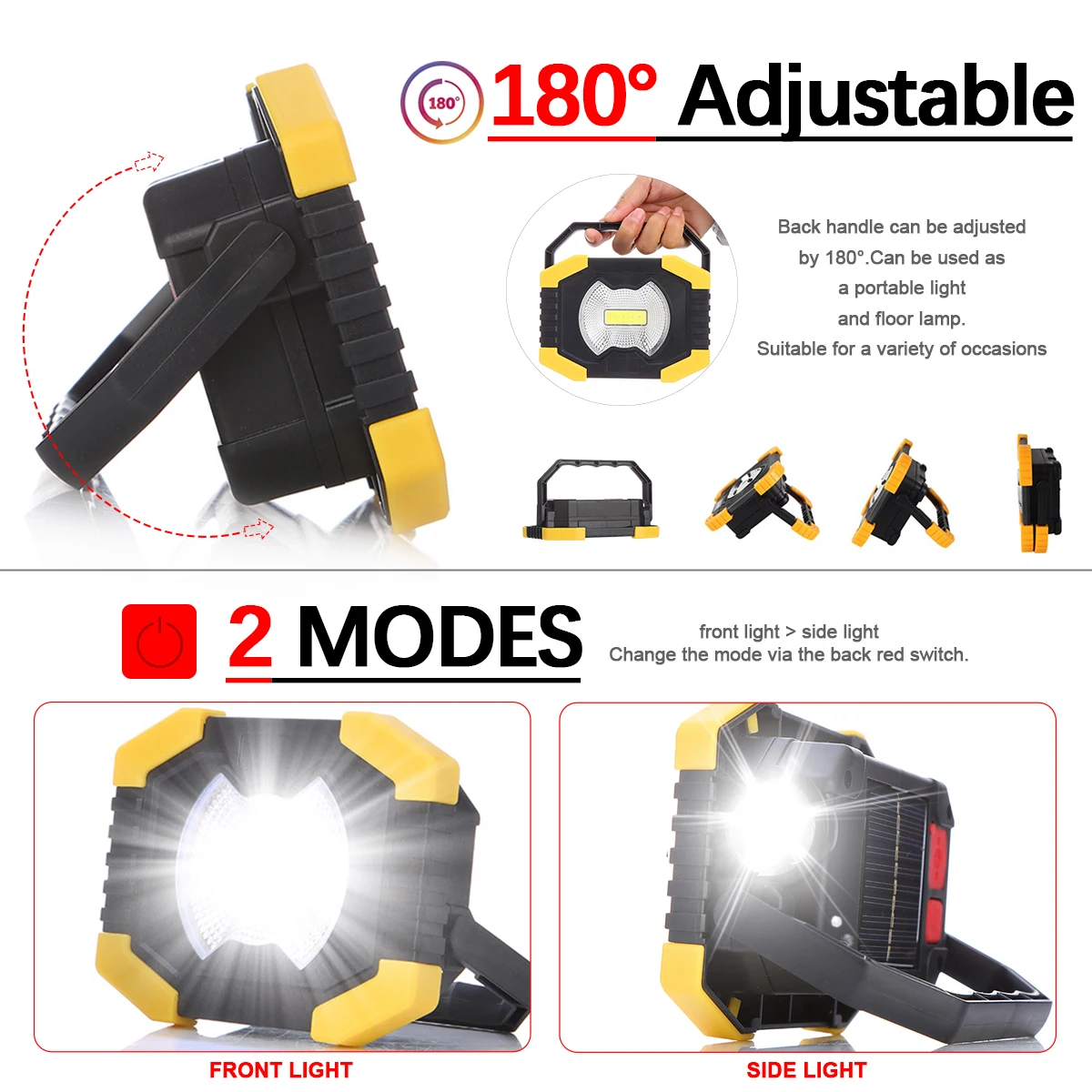 Solar Energy 180 Degrees Adjustable Portable Lanterns Built-in Battery Light USB 