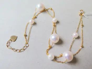 

Pure 18K Yellow Gold Bracelet Many Elegant 100% Natural Seawater Pearl Bangle