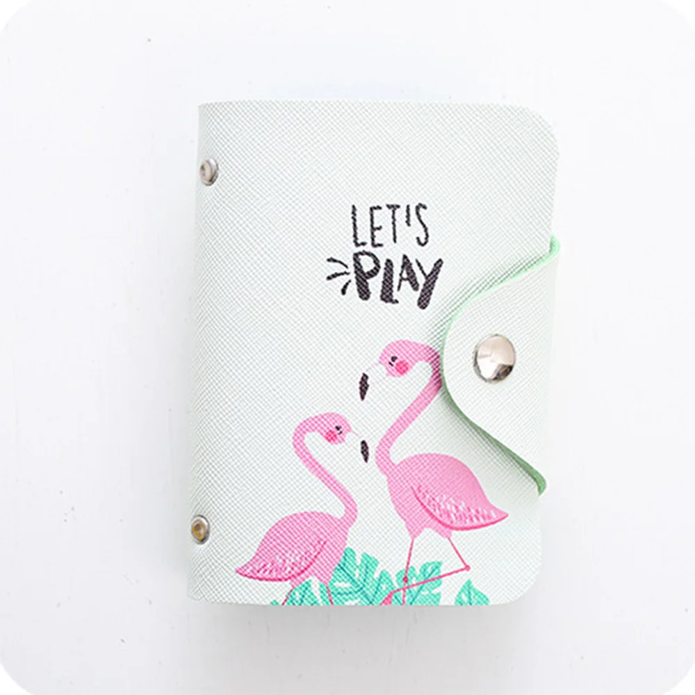 Cute Women Business Card Holder Case Book Cartoon Leather Bank Credit Card Clip Wallet Cardholder Flamingo ID Card Bag 20 Bits - Цвет: 02