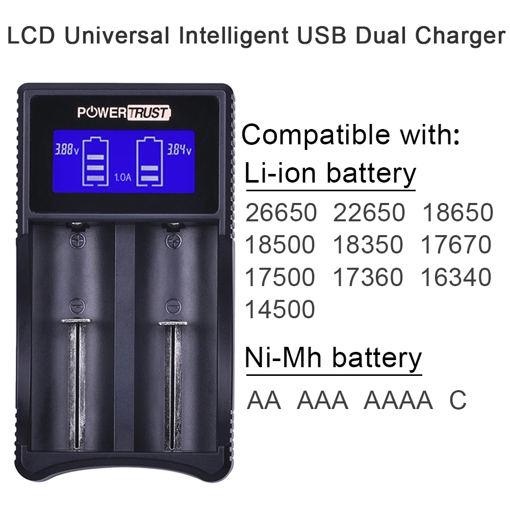 18650 зарядное устройство, lcd универсальное интеллектуальное USB двойное зарядное устройство 18650 для литий-ионного аккумулятора 26650 22650 18500 18350 17670 17500