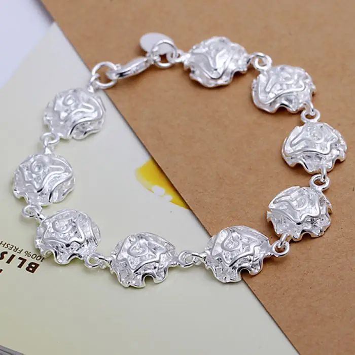 

Free shipping 925 jewelry silver plated jewelry bracelet fine fashion rose flower bracelet wholesale and retail SMTH135