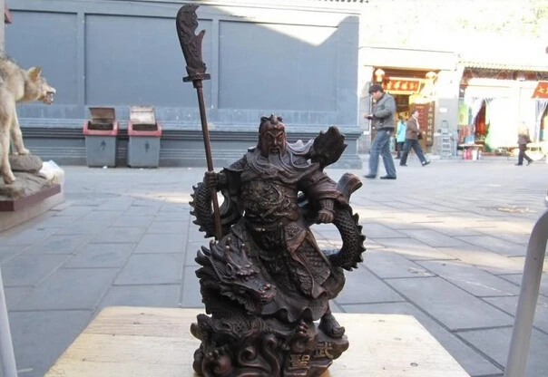 

Collectible bronze lion statue S0815 10"Chinese red Bronze martial nine Dragon Guan Gong guan yu warrior statues B0403