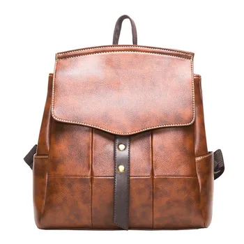 

Vintage Women Backpack Large Capacity High Quality Pu Leather School Bag Brand Luxury Backpacks Female Rivet Shoulder Bag brwon