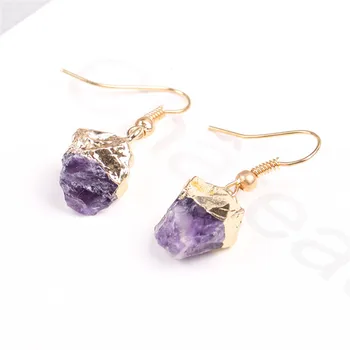 

Irregular Natural Stone Earrings Green Fluorite Crystal Amethysts For Women Girl Jewerly Earring