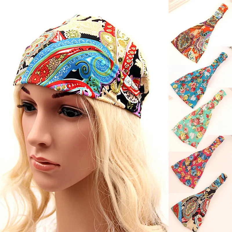 

Bohemian Style Elastic Headbands Boho Cross Floral Turban Girls Flower Hairbands Striped Headwrap Hair Accessories For Women