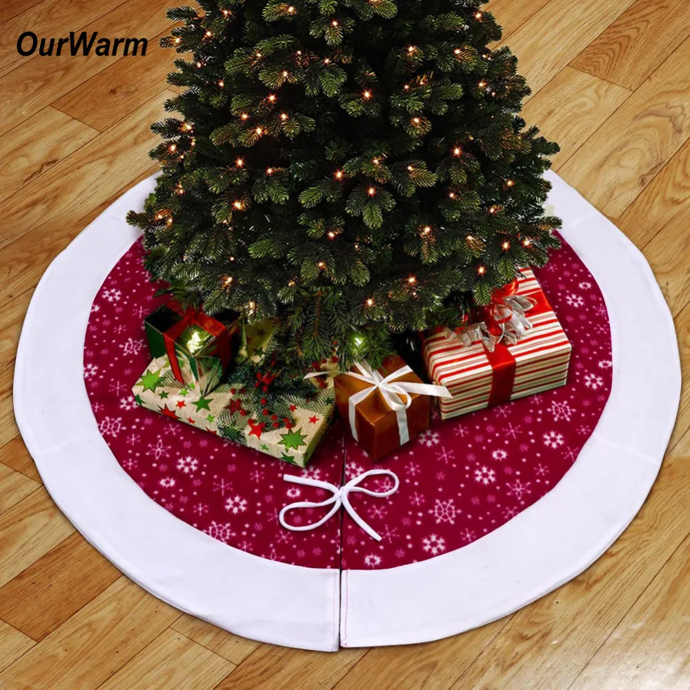OurWarm Christmas Tree Carpet Skirt 122cm Plush Velvet Merry Christmas