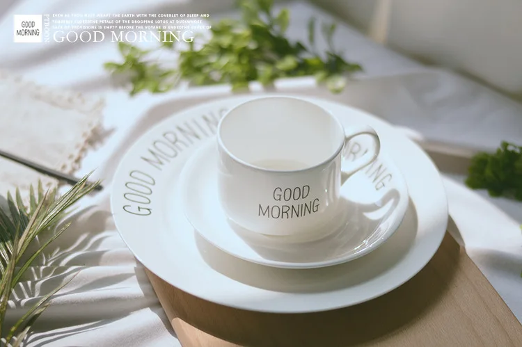 Хорошее утро кофейная чашка блюдо Классический белый костяной фарфор кофейная чашка с ручкой кафе кофейный набор керамическая кофейная чашка и блюдце набор