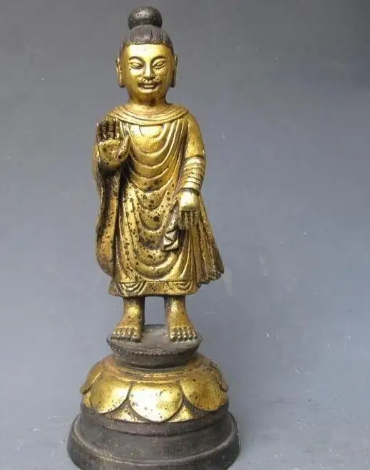9.5&quotChina Buddhism Temple Old Bronze Gild Northern Wei Ru Lai Buddha Statue |