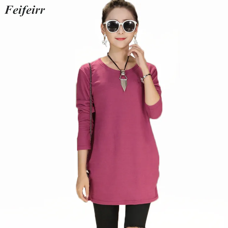

Spring Autumn New 2019 Fashion Women long sleeve Loose casual pullovers cotton tops bag hip t-shirt mother bottoming shirt