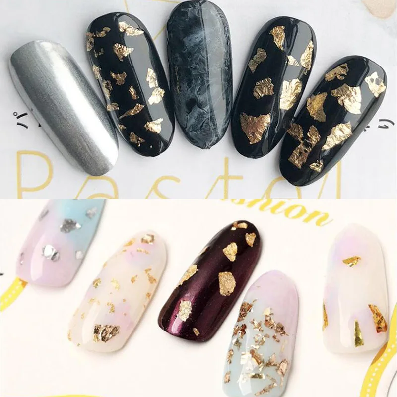 BinHin Nail Foil Paper Gold Silver Irregular Aluminum Nail Art Sticker Glitter Flakes DIY Design Manicure Decoration Tools