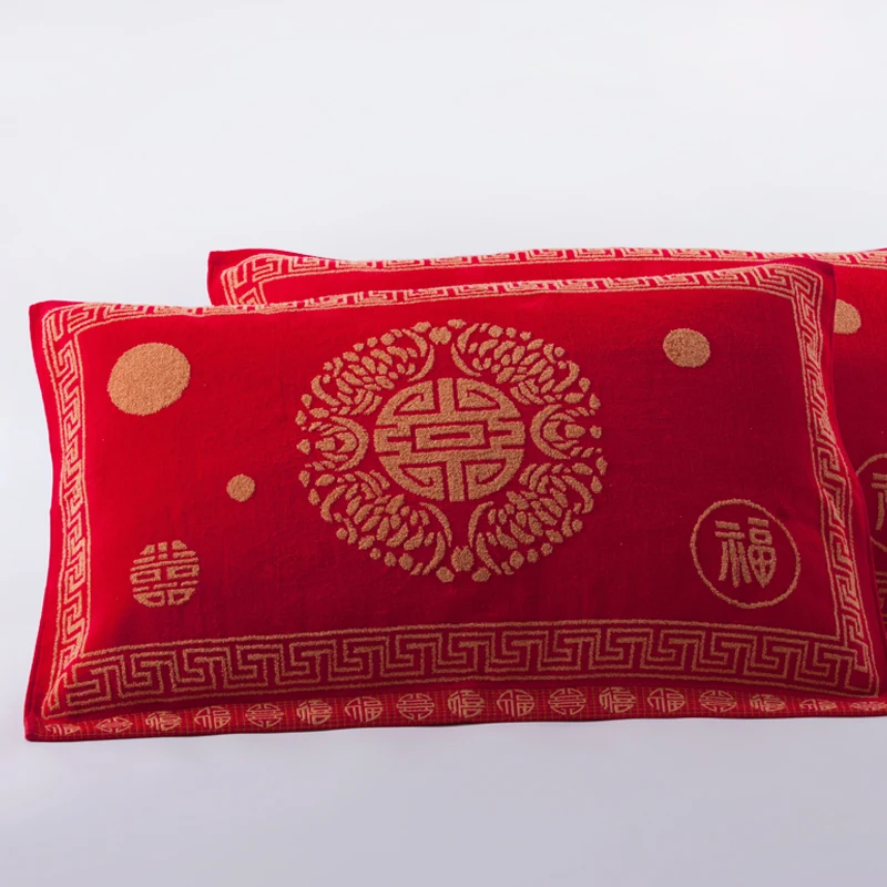 100 cotton pillow towel wedding ceremony Chinese red color large