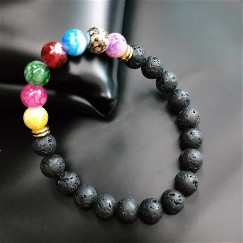 

Drop Shipping 7 Chakra Bracelet Men Black Lava Healing Balance Beads Reiki Buddha Prayer Natural Stone Bracelet Women Wholesale